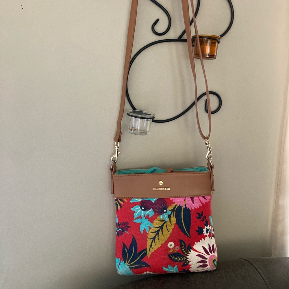 Spartina 449 Vibrant Floral Crossbody Bag - Red and Tan